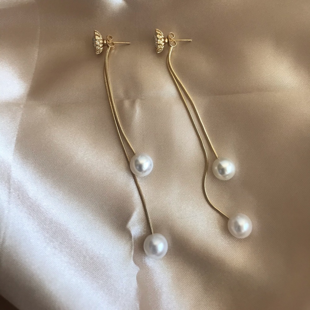 Gold Pearl Tassel Earrings